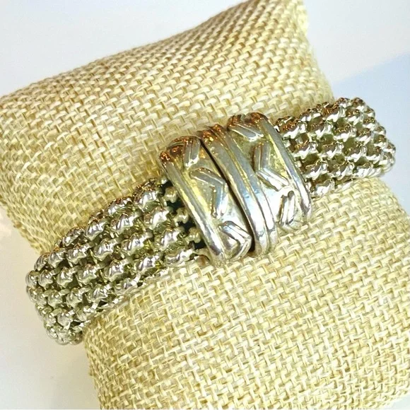 Vintage Silver Mesh Statement Bracelet Magnetic Clasp - Picture 7 of 7
